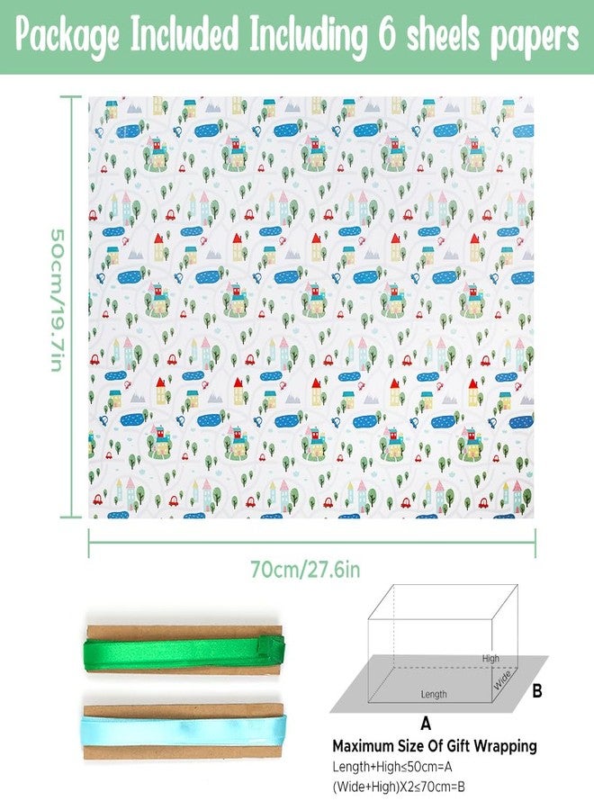 AirCool Village Town Neighborhood City Homes Welcome Wrapping Paper, 6 Sheets Village Town Road Gift Wrap Paper with Ribbons, 20 x 30 inch Per Sheet for Friends Families Housewarming, Birthday, Baby Shower - Image 2